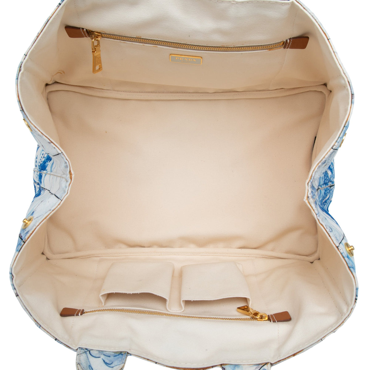 Prada Large Canvas Canapa Azulejos Satchel