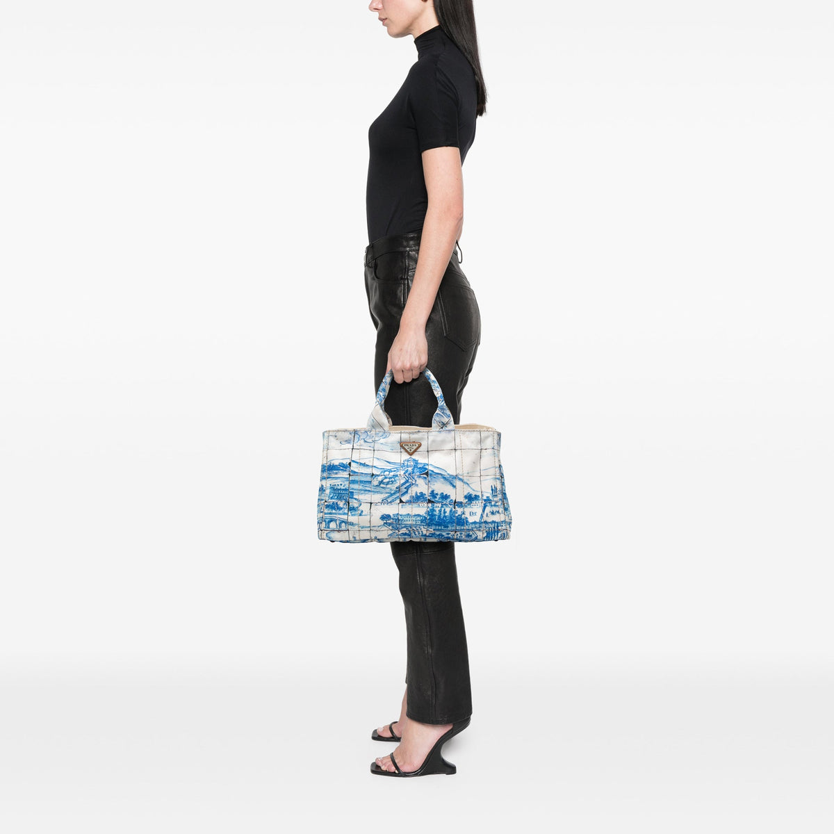 Prada Large Canvas Canapa Azulejos Satchel