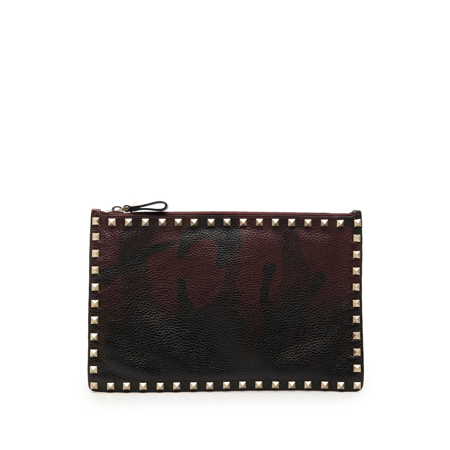 Valentino Grained Calfskin Rockstud Camouflage Zip Clutch