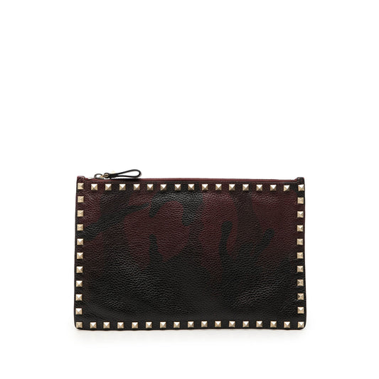 Valentino Grained Calfskin Rockstud Camouflage Zip Clutch