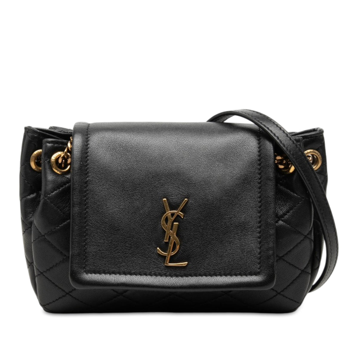Saint Laurent Mini Quilted Lambskin Monogram Nolita Bag — Black