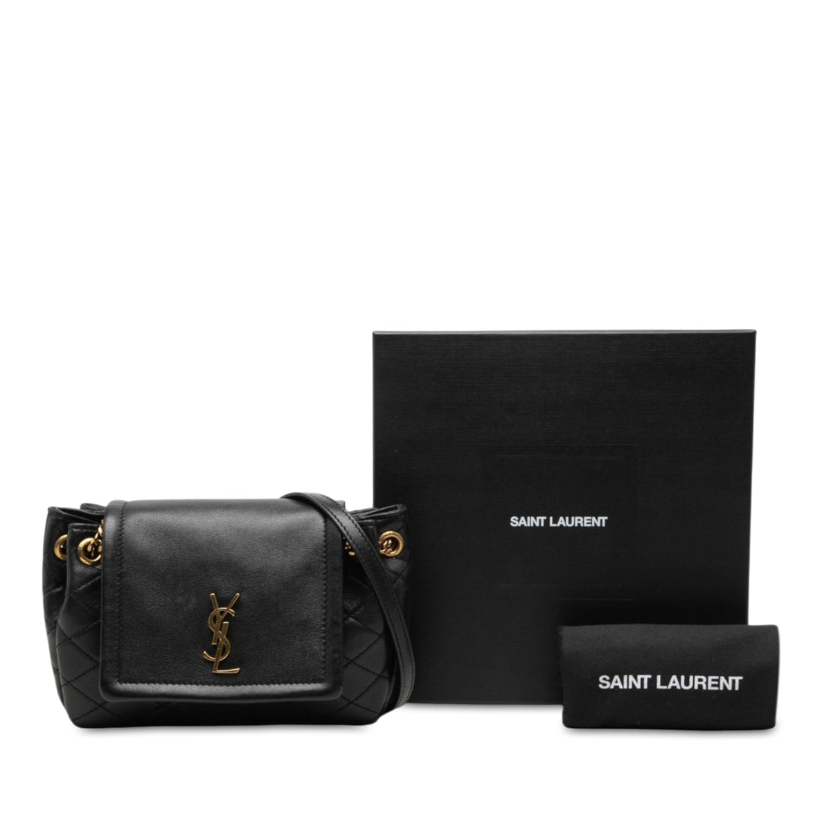 Saint Laurent Mini Quilted Lambskin Monogram Nolita Bag — Black