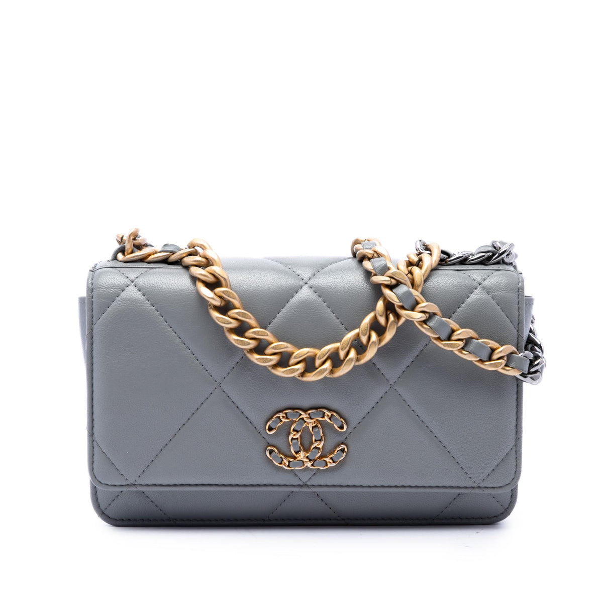 Chanel Quilted Lambskin 19 Wallet on Chain — Gray