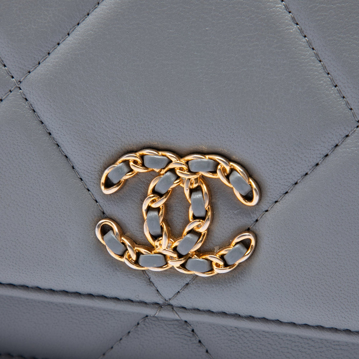 Chanel Quilted Lambskin 19 Wallet on Chain — Gray