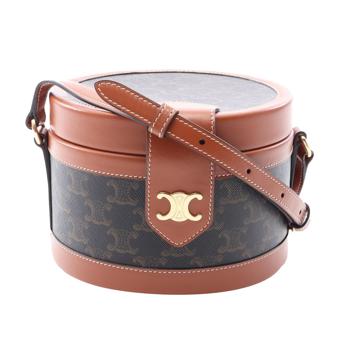 Celine Medium Triomphe Coated Canvas Tambour Crossbody