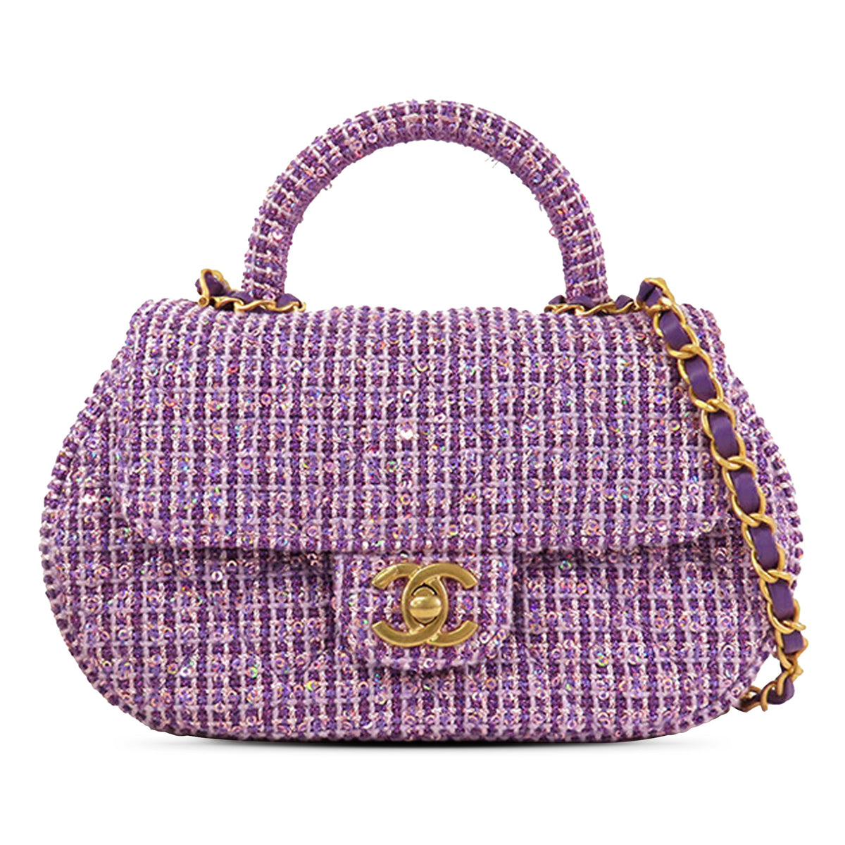 Chanel CC Quilted Tweed Top Handle Flap — Purple