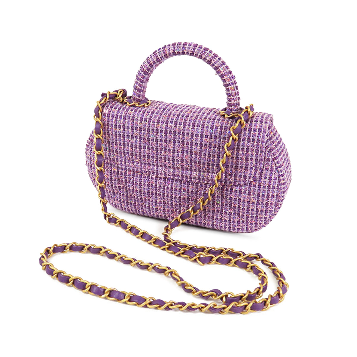 Chanel CC Quilted Tweed Top Handle Flap — Purple