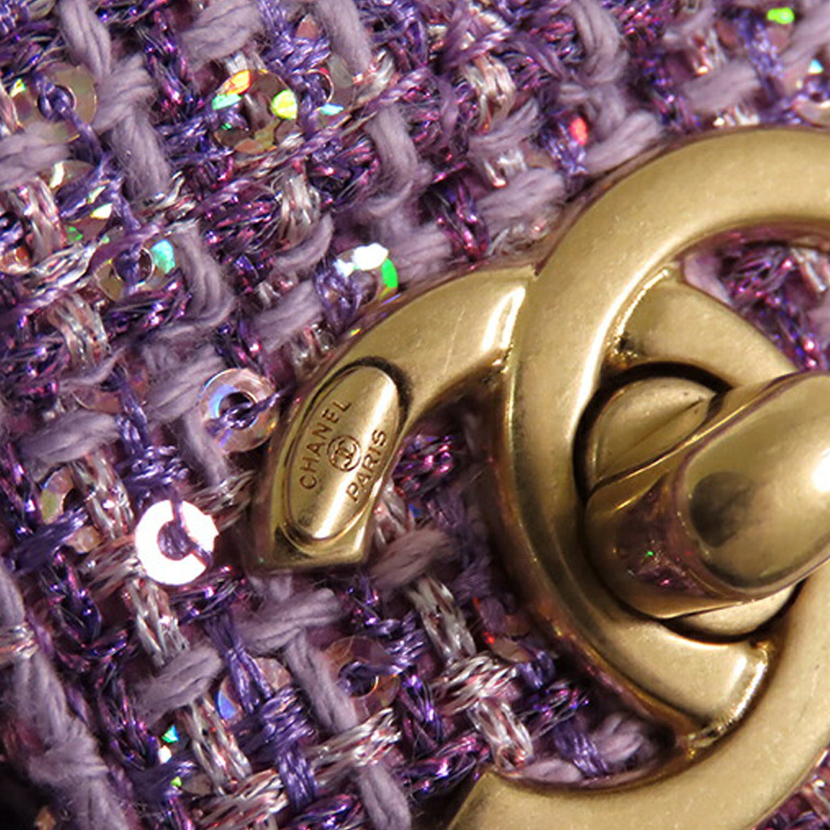Chanel CC Quilted Tweed Top Handle Flap — Purple
