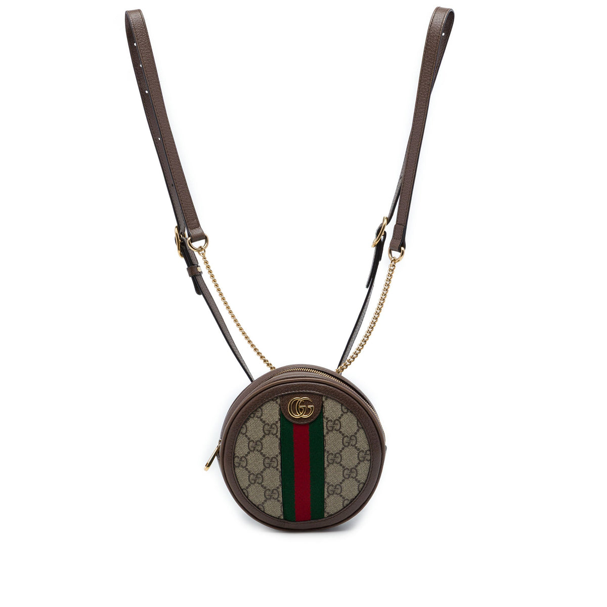 Gucci Mini GG Supreme Web Ophidia Round Backpack — Beige
