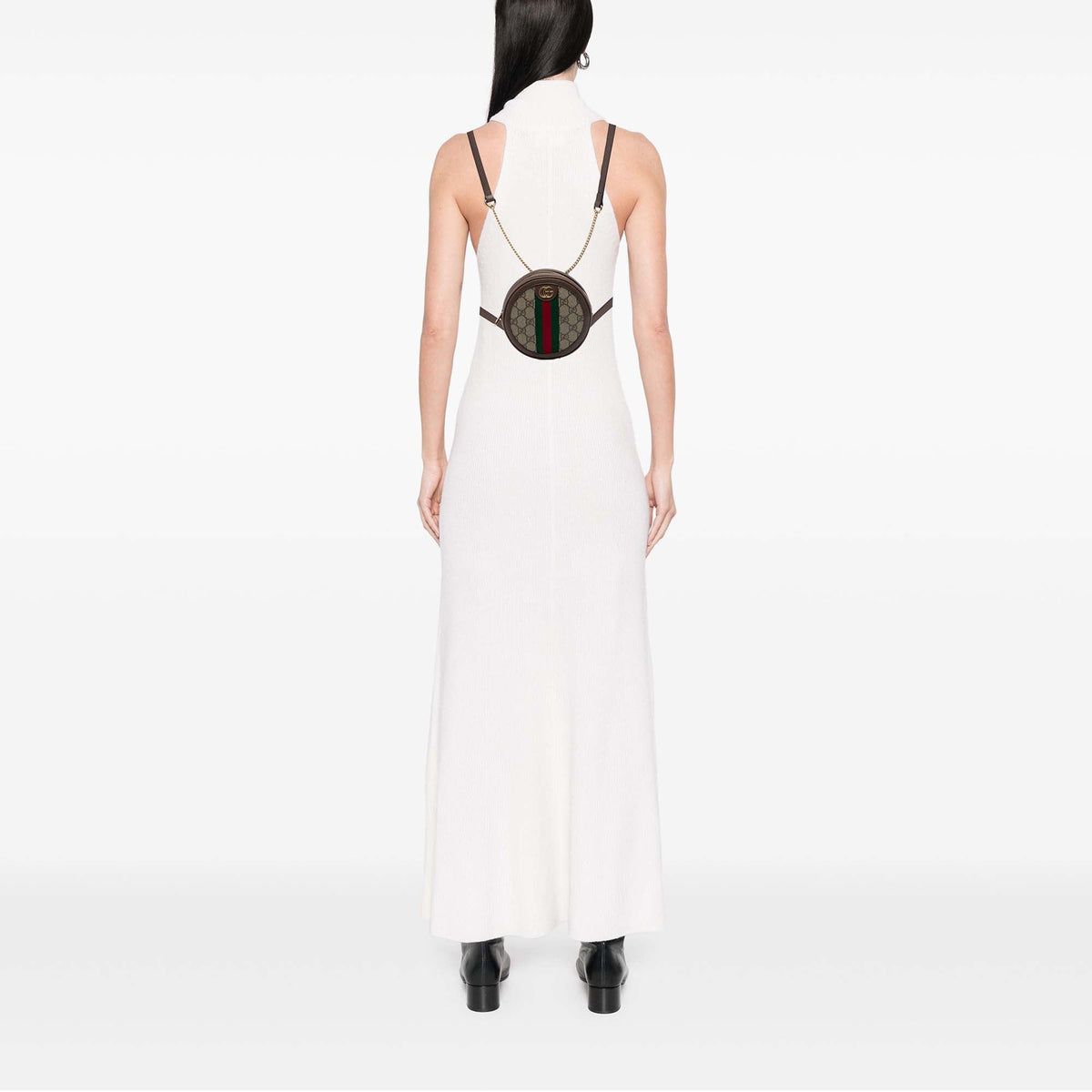Gucci Mini GG Supreme Web Ophidia Round Backpack — Beige