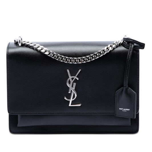 Saint Laurent Medium Calfskin Monogram Sunset Crossbody — Black