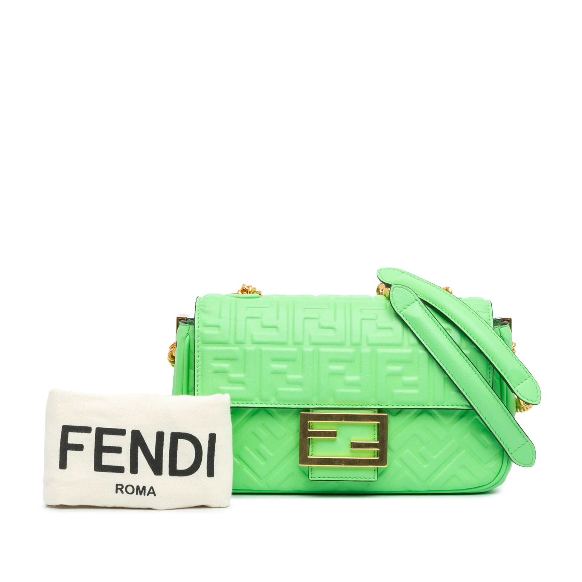 Fendi Zucca Embossed Leather Chain Midi Baguette