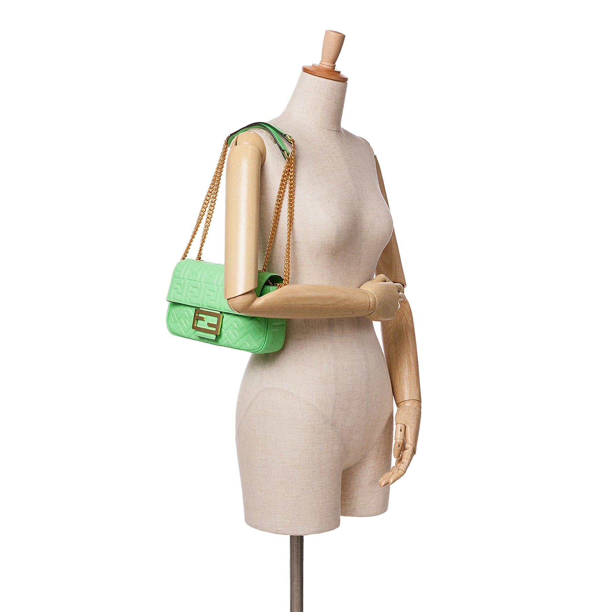 Fendi Zucca Embossed Leather Chain Midi Baguette
