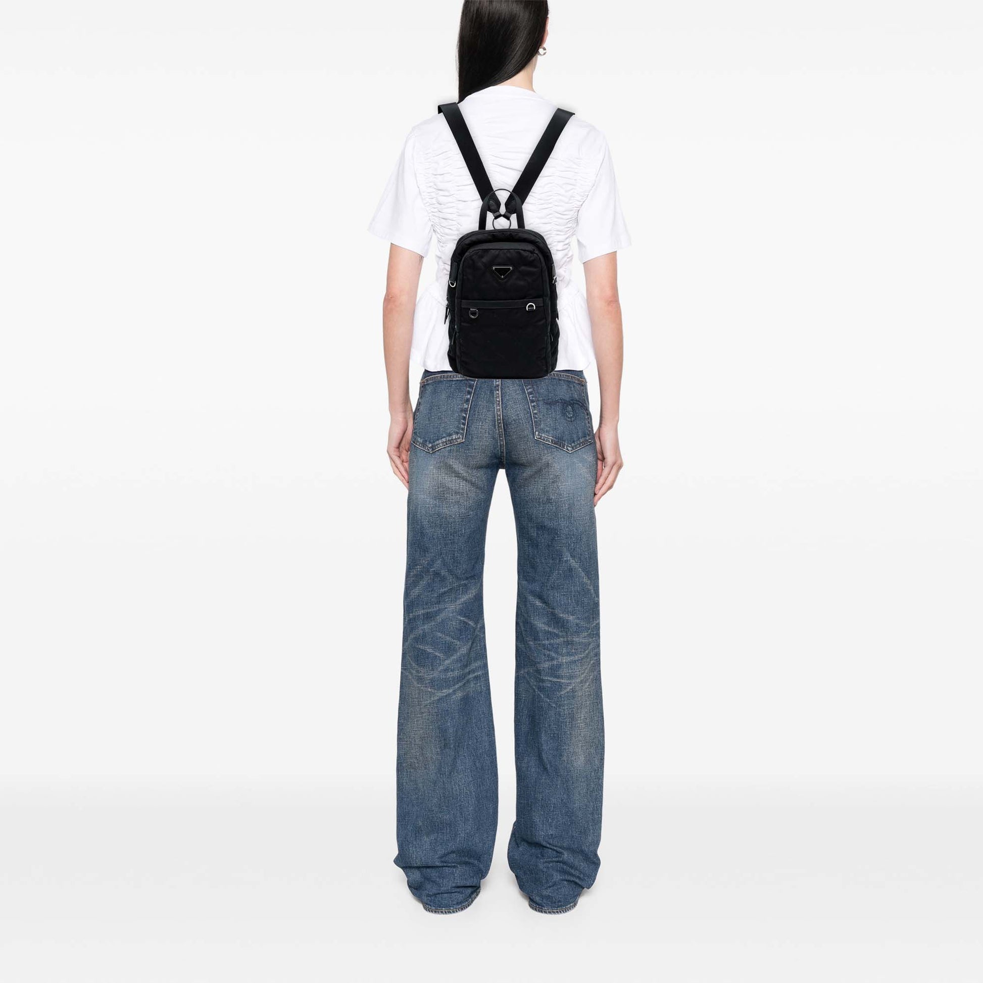 Prada Saffiano Trimmed Impuntu Tessuto Backpack