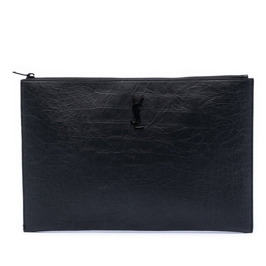 Croc Embossed Leather Monogram Clutch