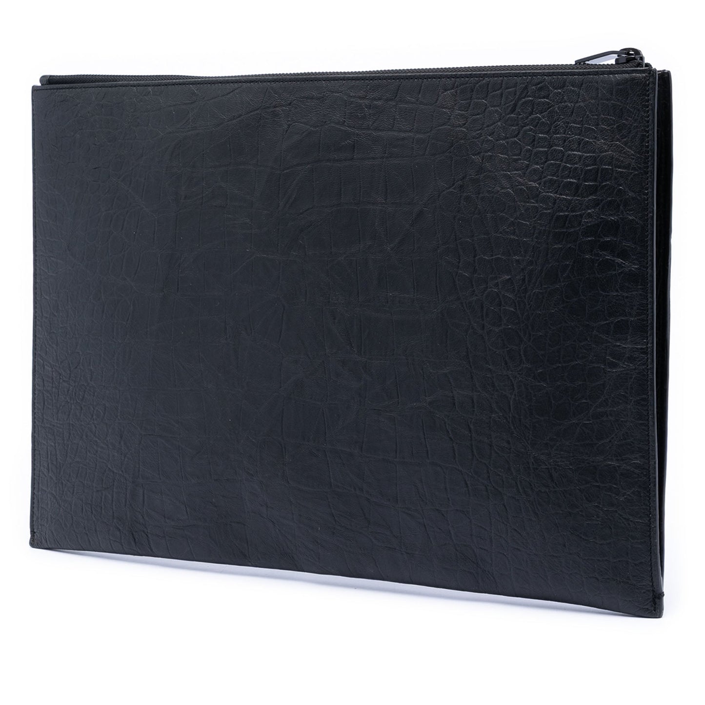 Croc Embossed Leather Monogram Clutch