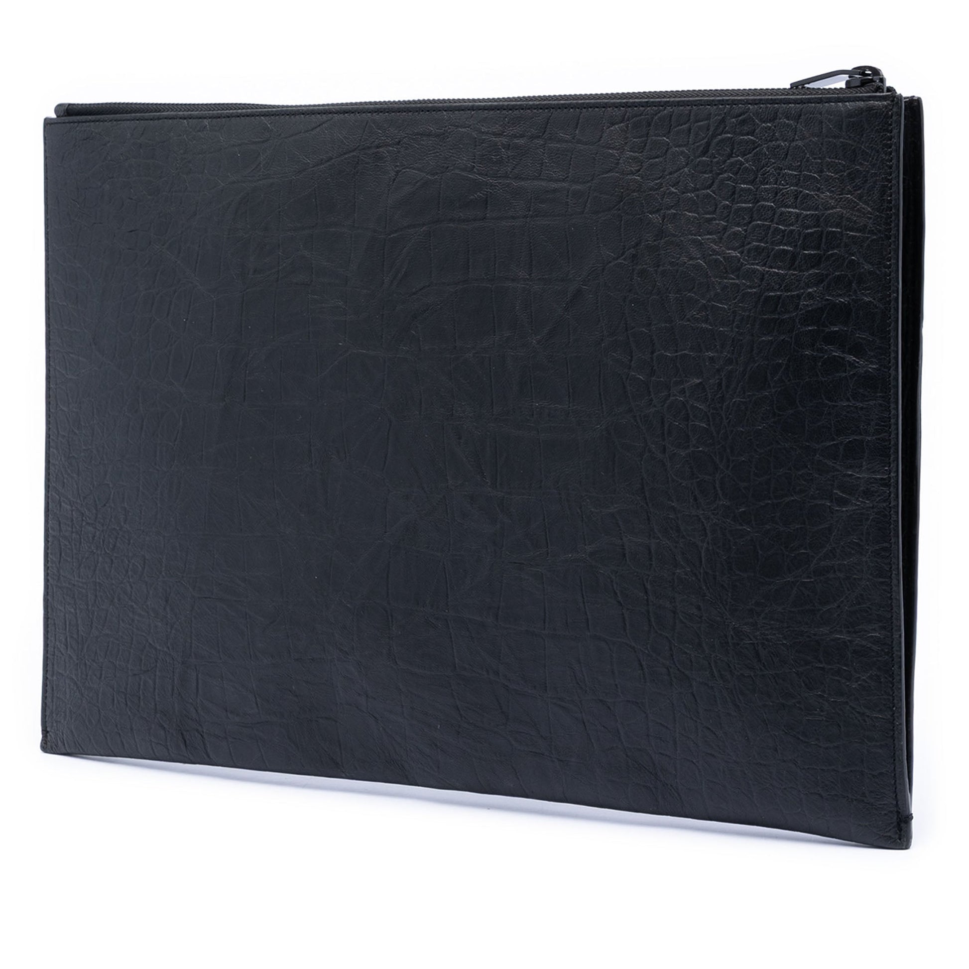 Croc Embossed Leather Monogram Clutch