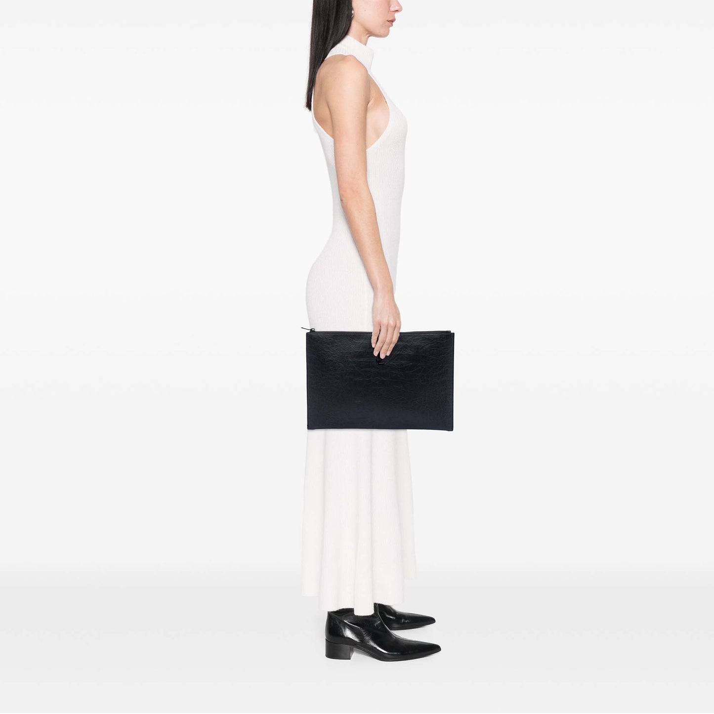 Croc Embossed Leather Monogram Clutch