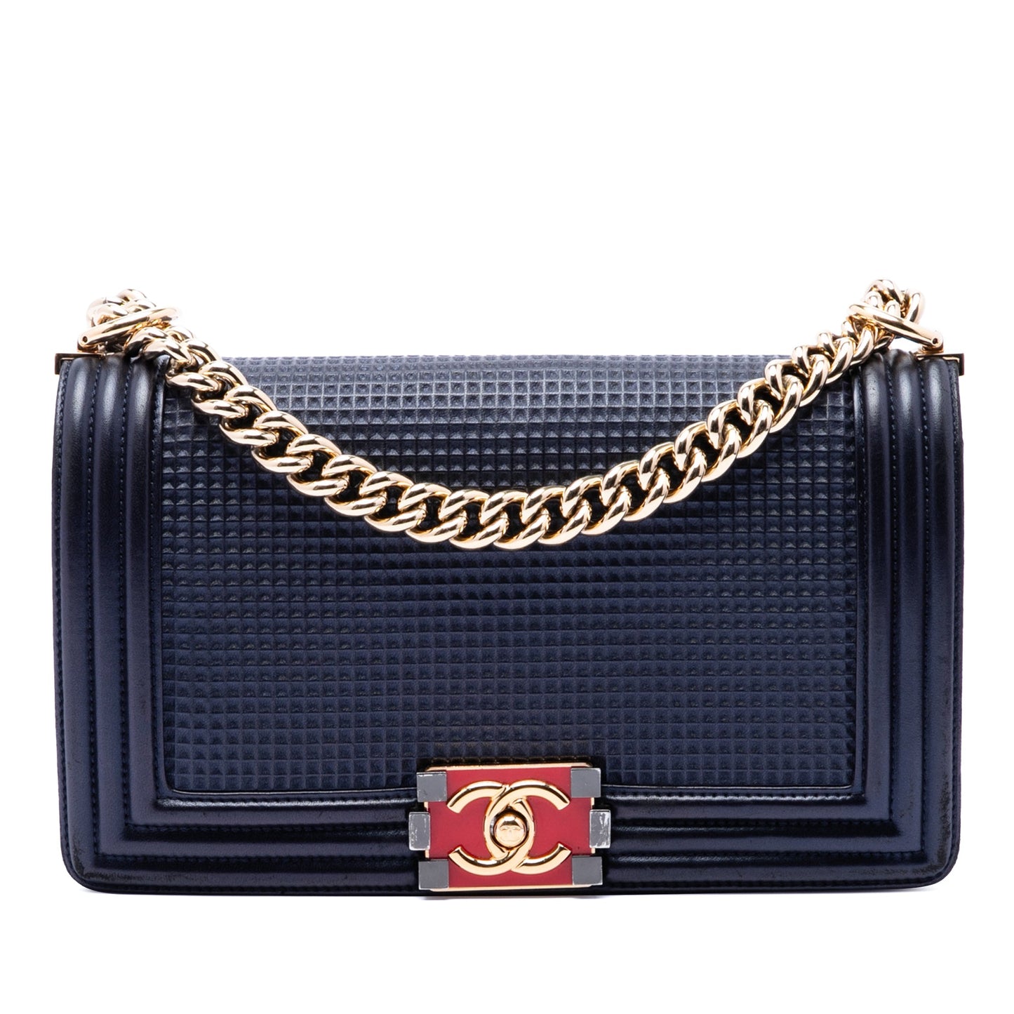 Chanel Old Medium Lambskin Embossed Cube Boy Flap
