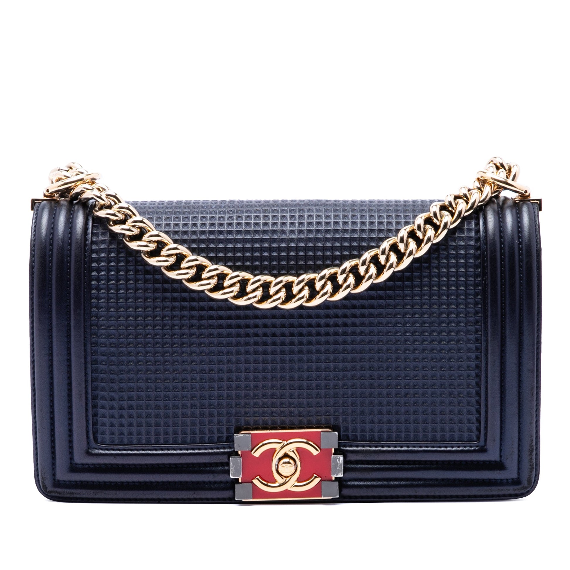 Chanel Old Medium Lambskin Embossed Cube Boy Flap
