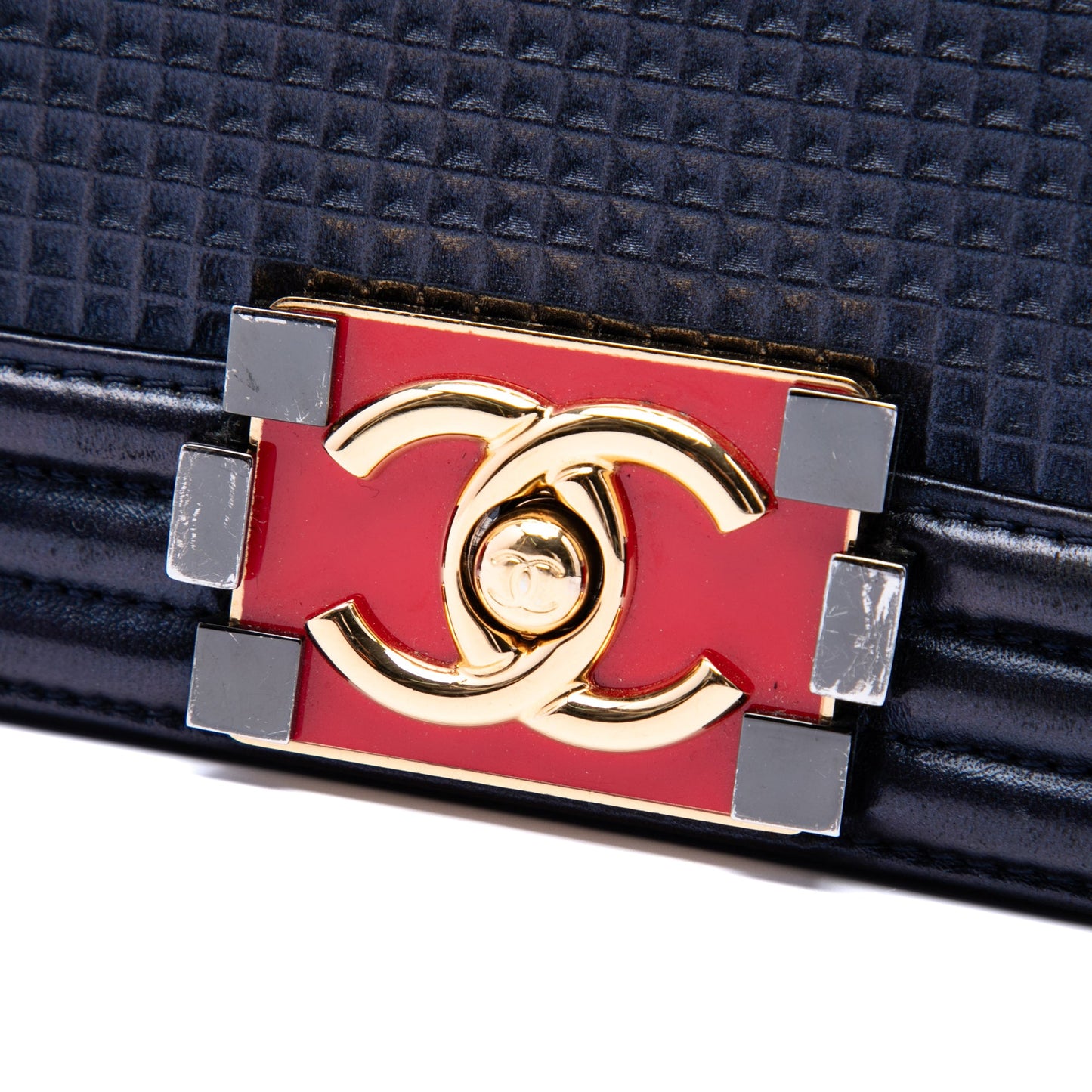 Chanel Old Medium Lambskin Embossed Cube Boy Flap