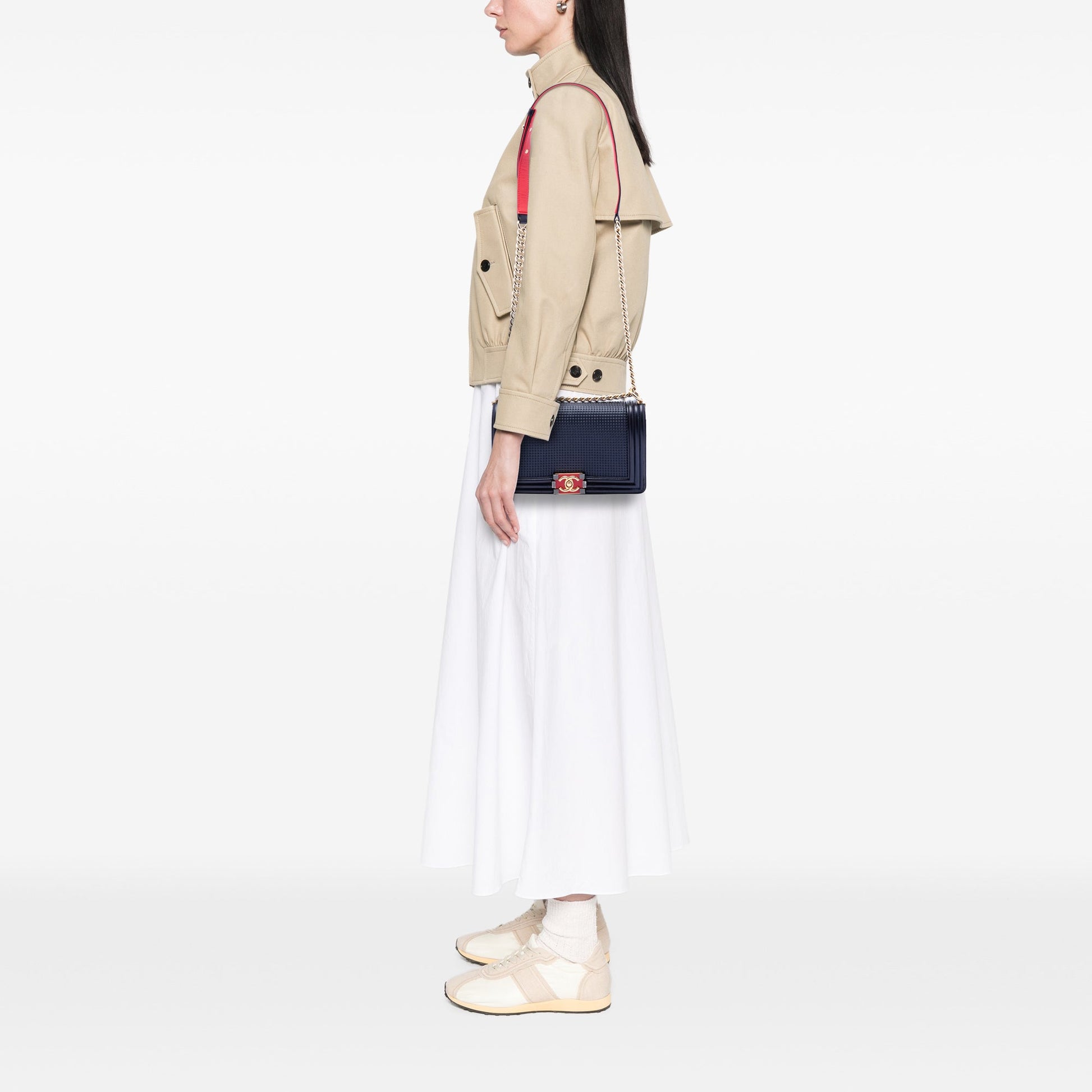 Chanel Old Medium Lambskin Embossed Cube Boy Flap