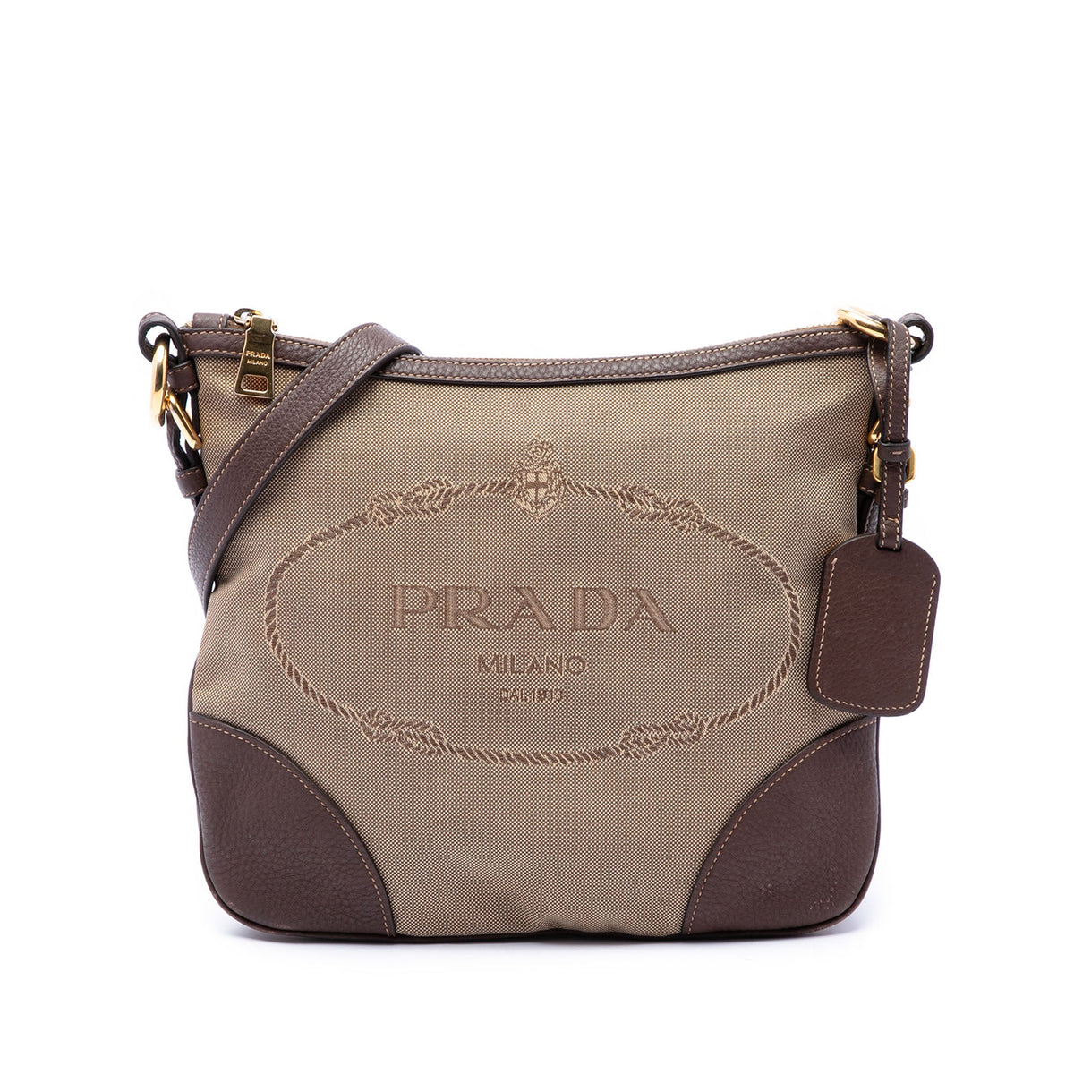 Prada Canvas Canapa Logo Crossbody — Beige