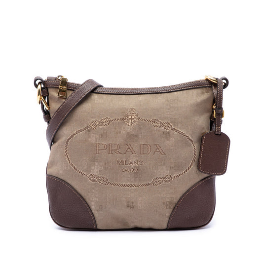 Prada Canvas Canapa Logo Crossbody — Beige