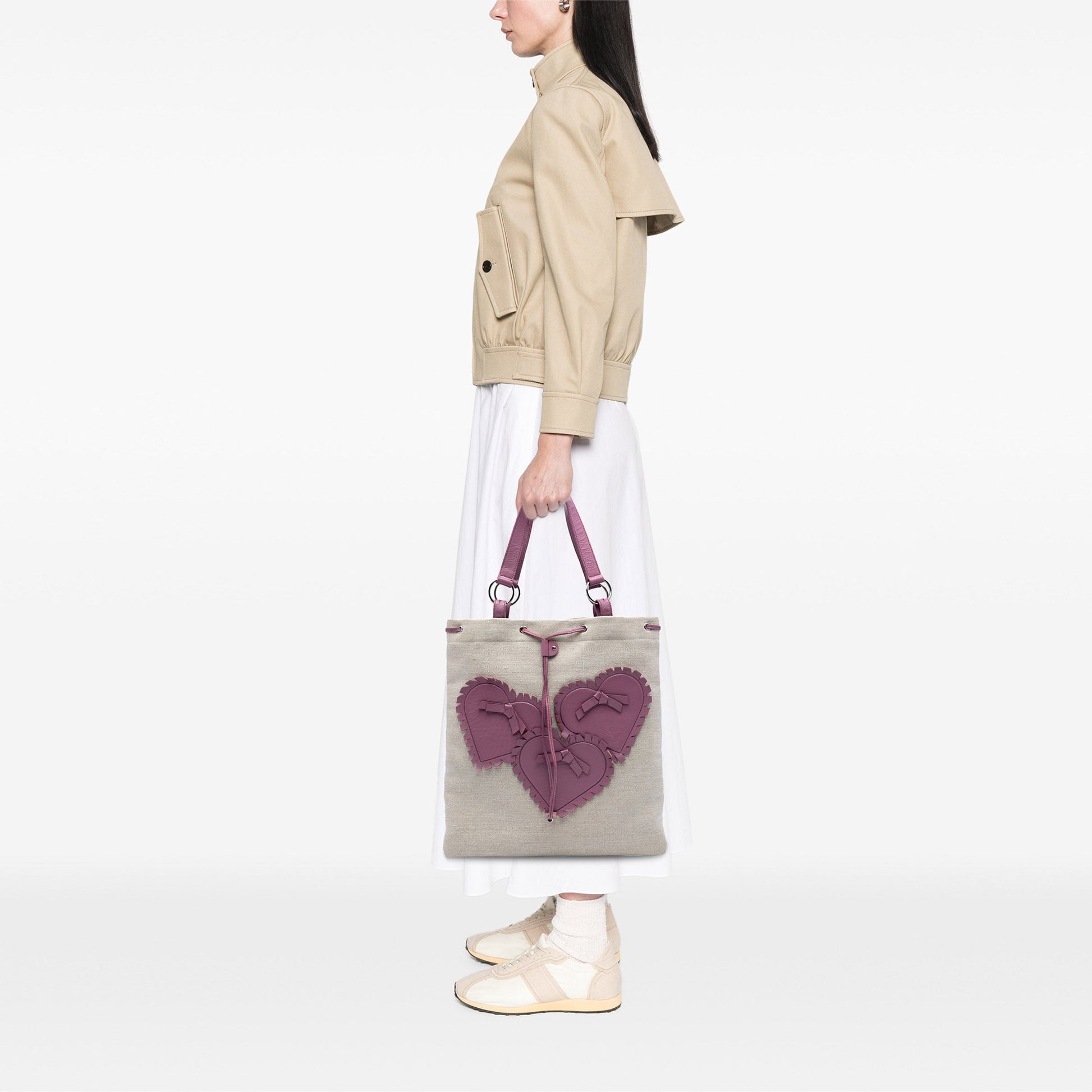 Saint Laurent Canvas Fringed Heart Applique Tote