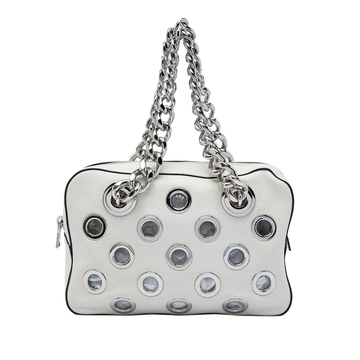Prada Vitello Daino Grommet Chain Shoulder Bag — White