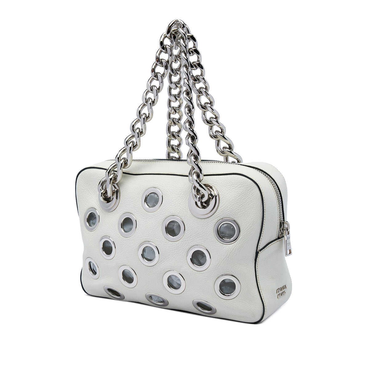 Prada Vitello Daino Grommet Chain Shoulder Bag — White