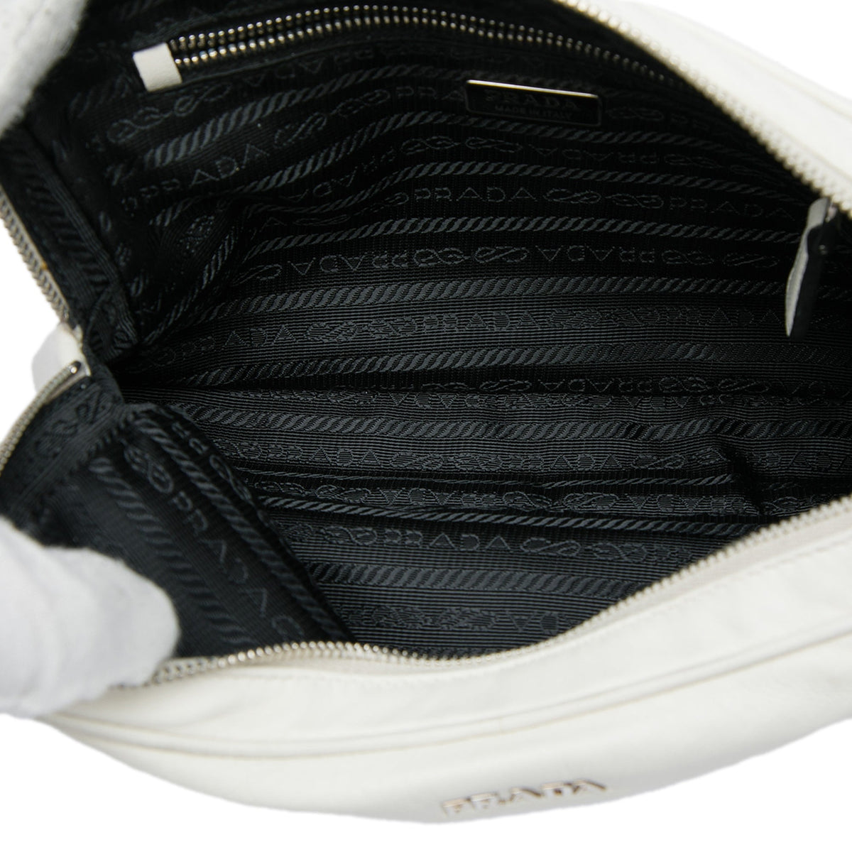 Prada Vitello Daino Grommet Chain Shoulder Bag — White