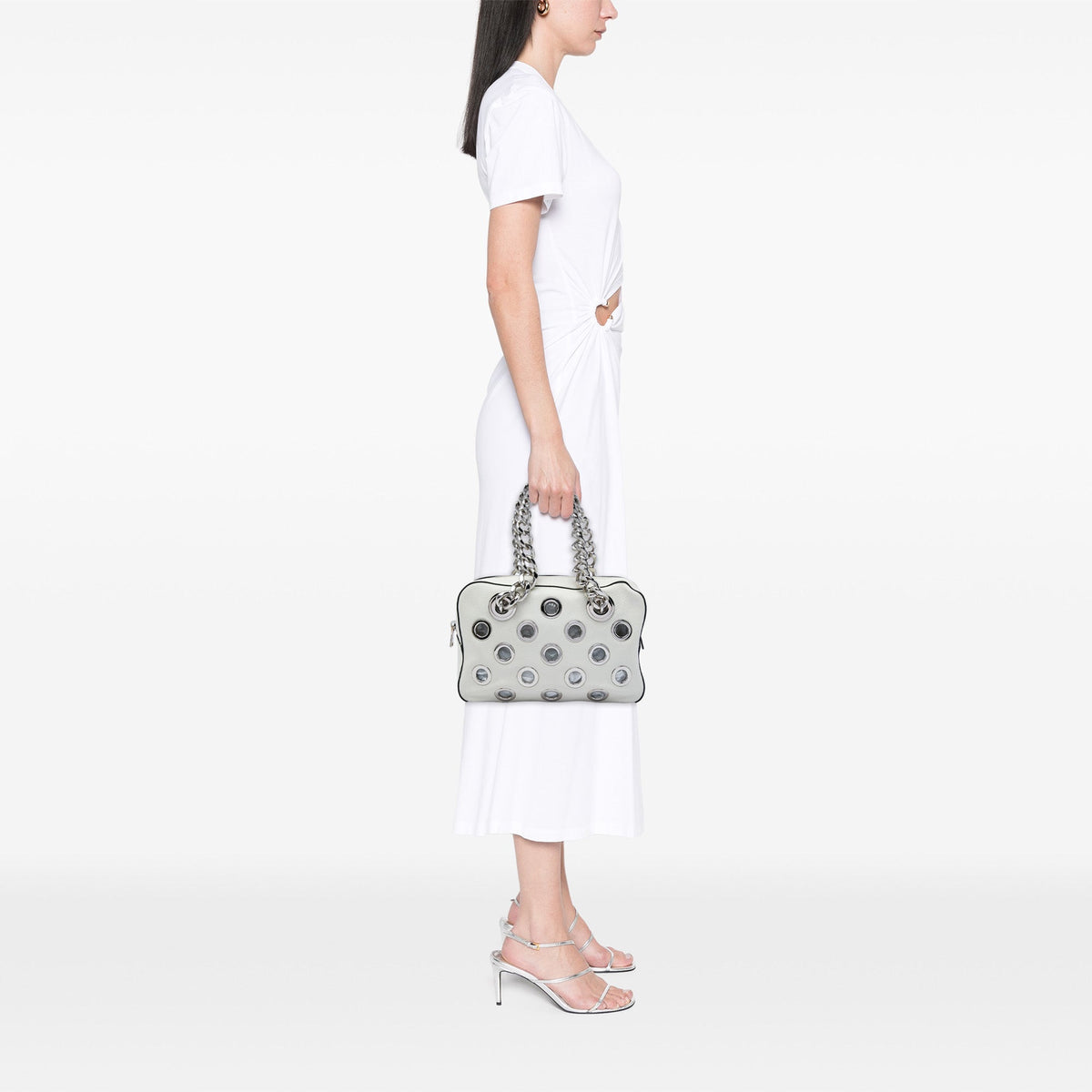 Prada Vitello Daino Grommet Chain Shoulder Bag — White