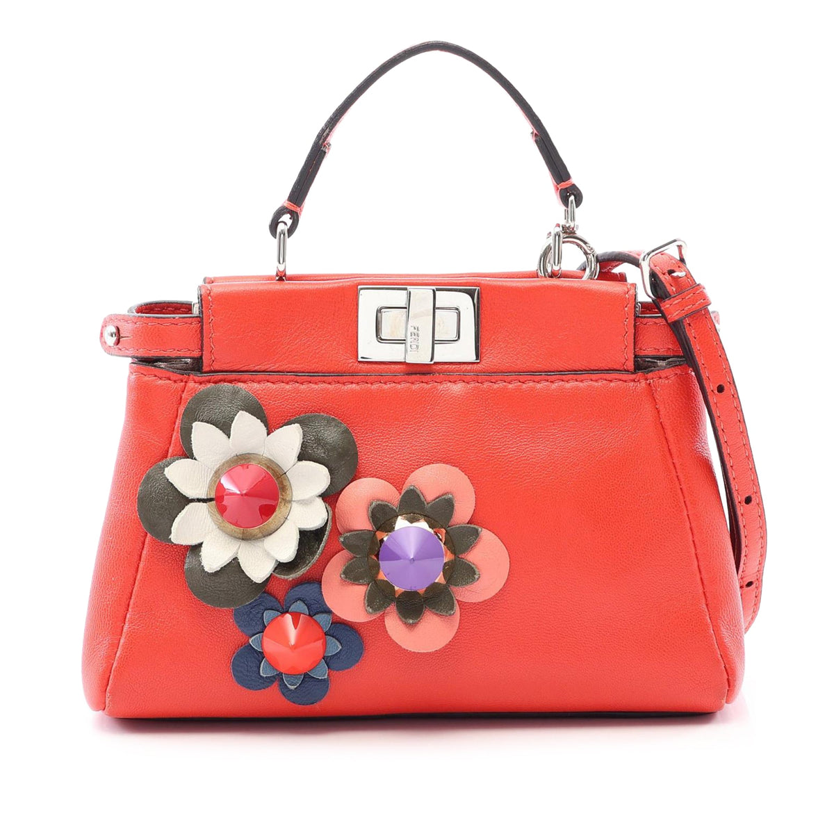 Fendi Micro Leather Flowerland Peekaboo Satchel — Red