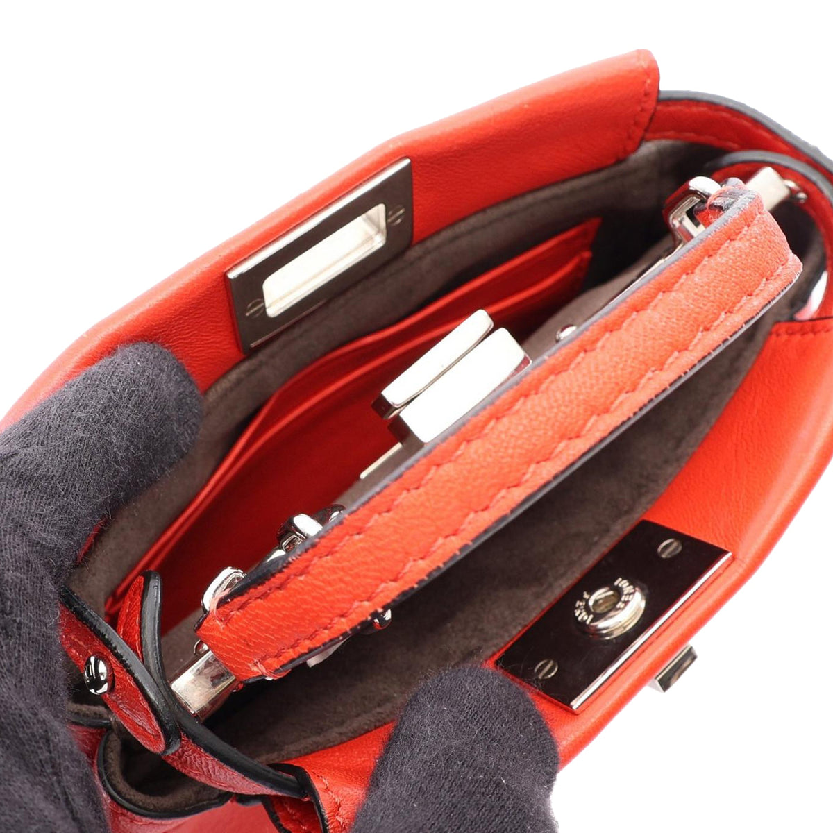 Fendi Micro Leather Flowerland Peekaboo Satchel — Red
