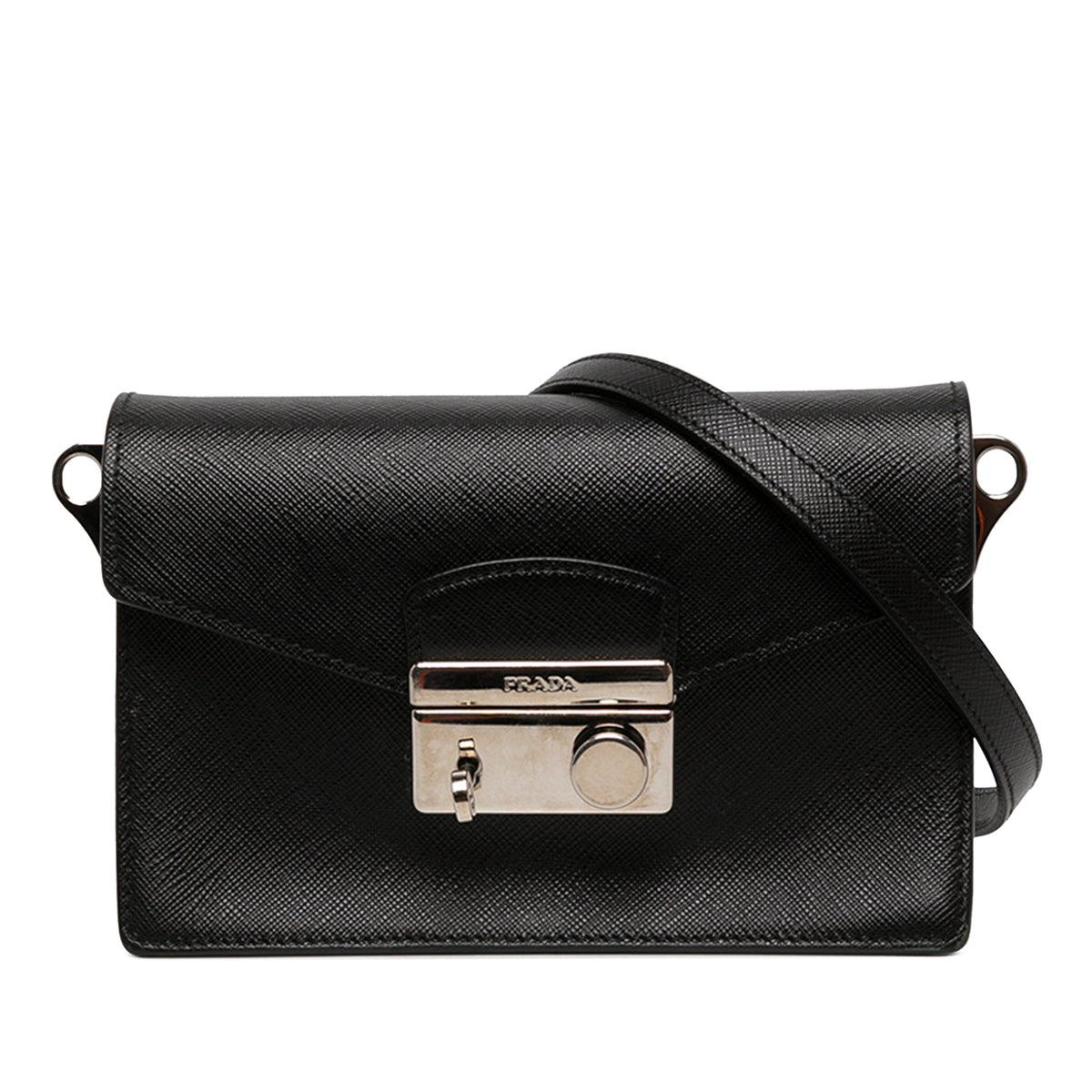 Prada Saffiano Lux Sound Lock Crossbody — Black