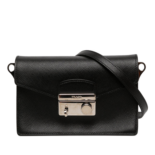 Prada Saffiano Lux Sound Lock Crossbody — Black