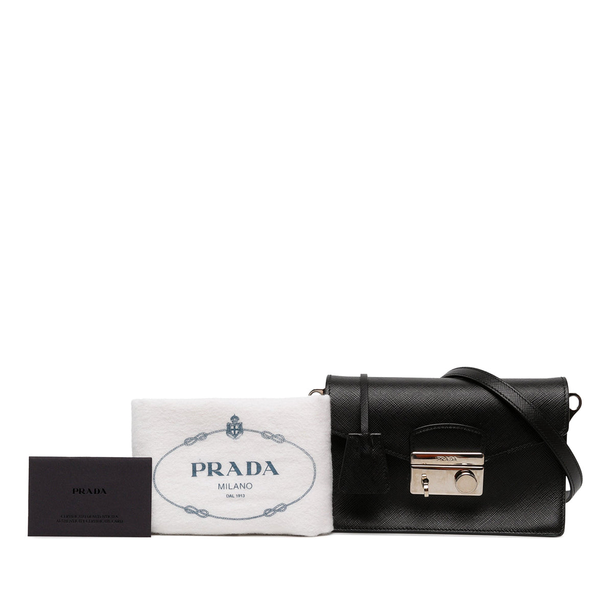 Prada Saffiano Lux Sound Lock Crossbody — Black