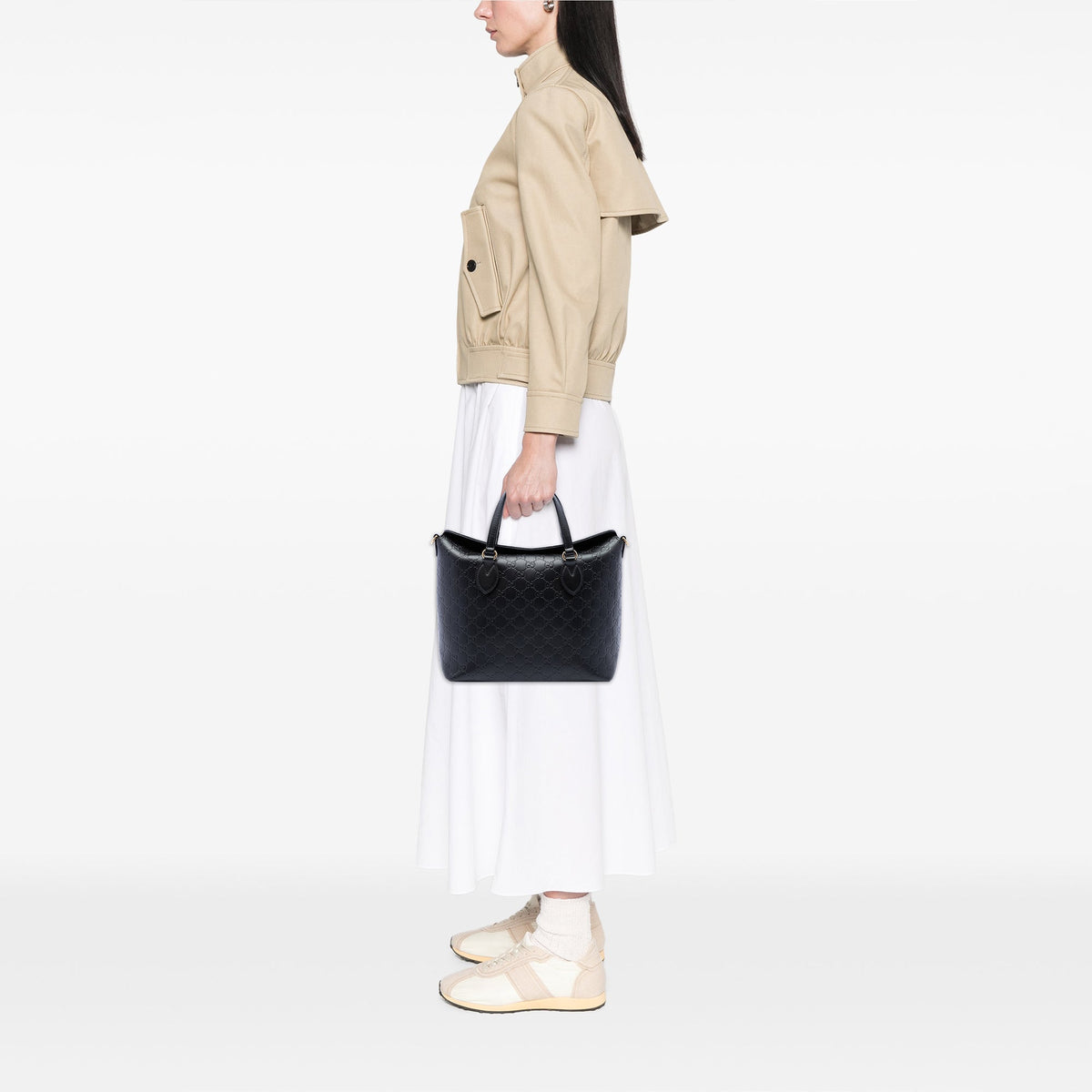 Gucci Guccissima Linea A Fold Over Satchel — Black