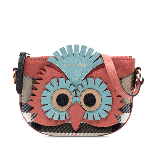 Burberry The Beast House Check Canvas and Leather Cocoa Owl Shoulder Bag