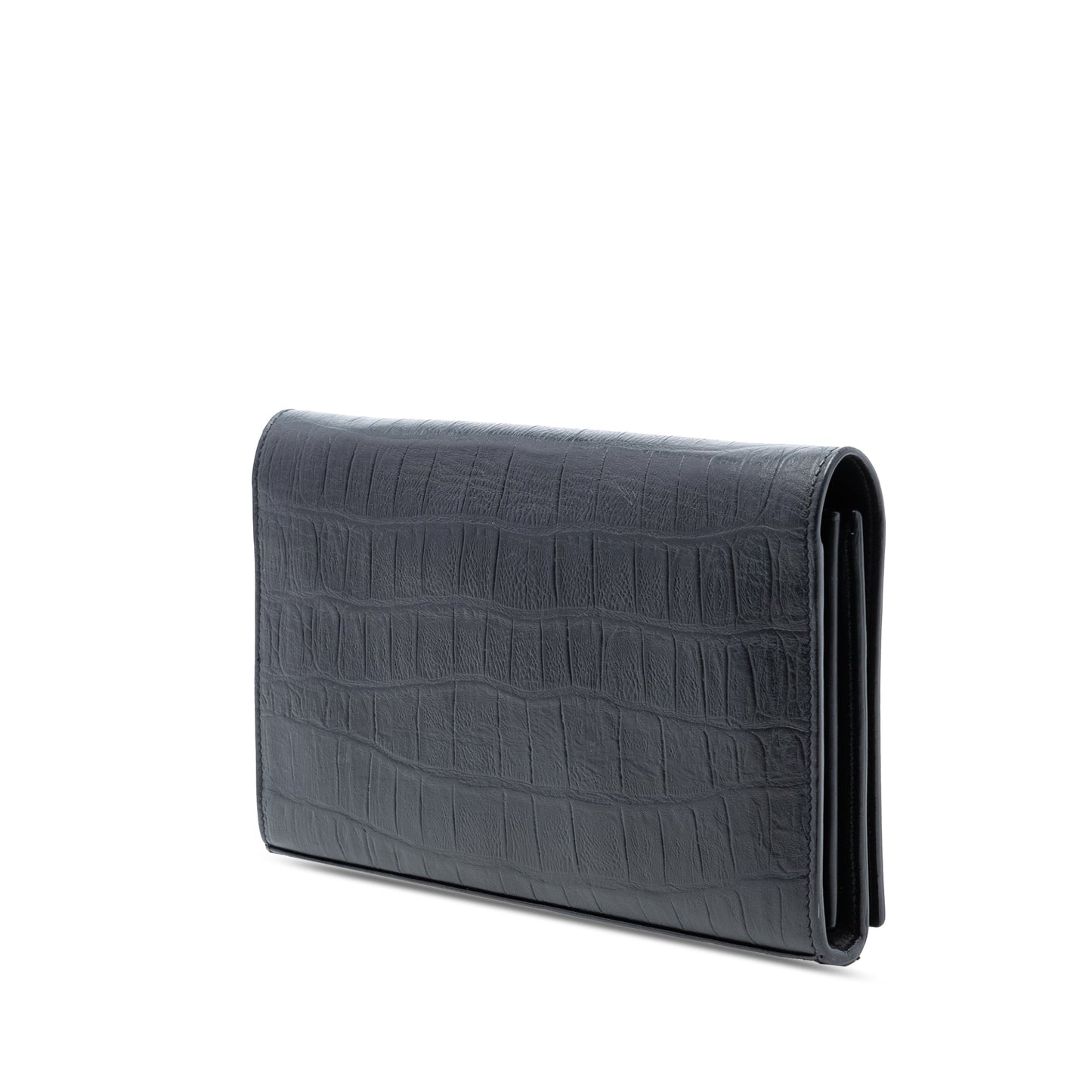 Saint Laurent Croc Embossed Leather Wallet On Chain