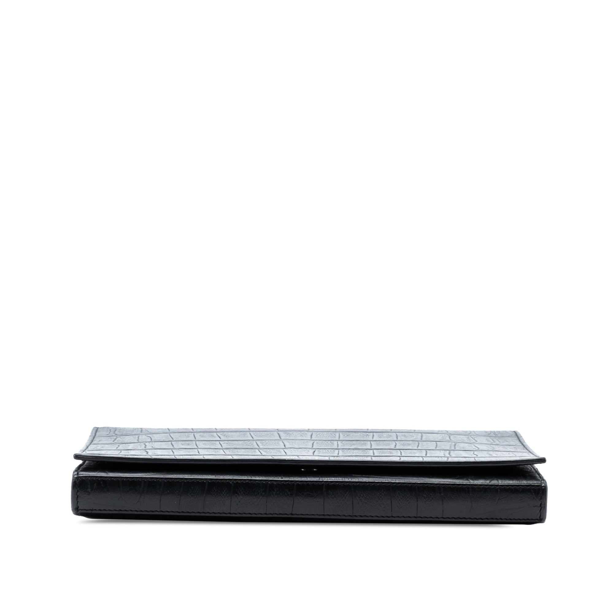 Saint Laurent Croc Embossed Leather Wallet On Chain