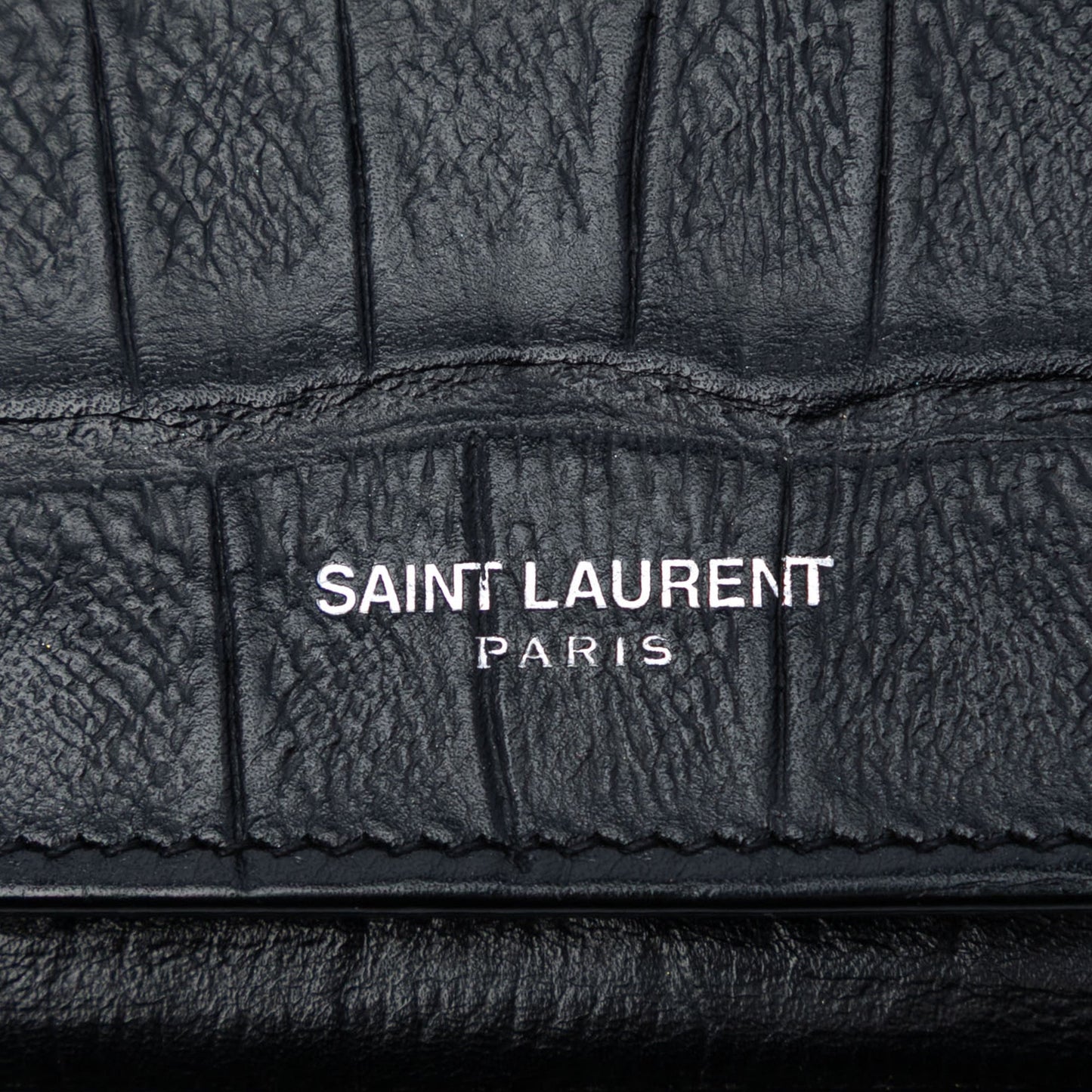 Saint Laurent Croc Embossed Leather Wallet On Chain