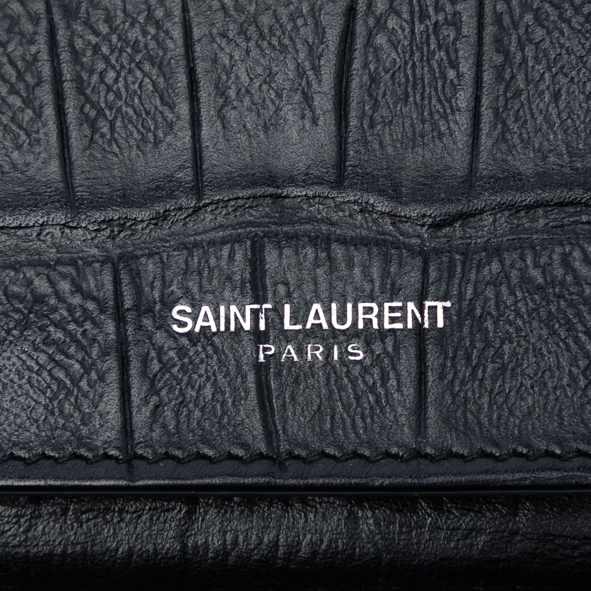 Saint Laurent Croc Embossed Leather Wallet On Chain