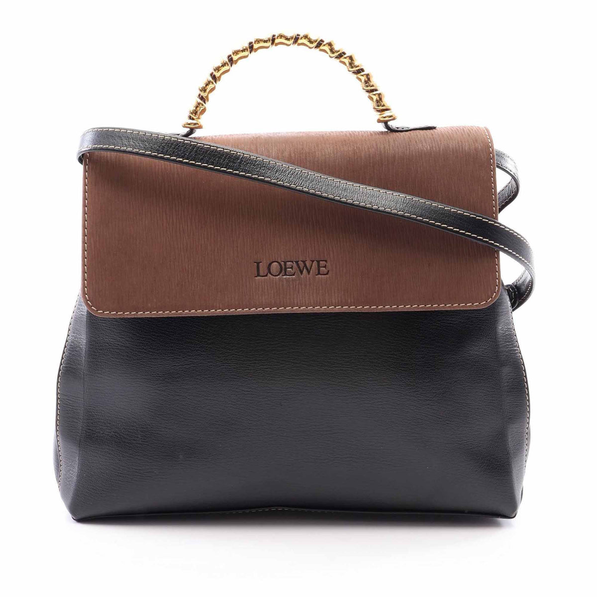 LOEWE Bicolor Leather Velazquez Twist Top Handle Bag — Black