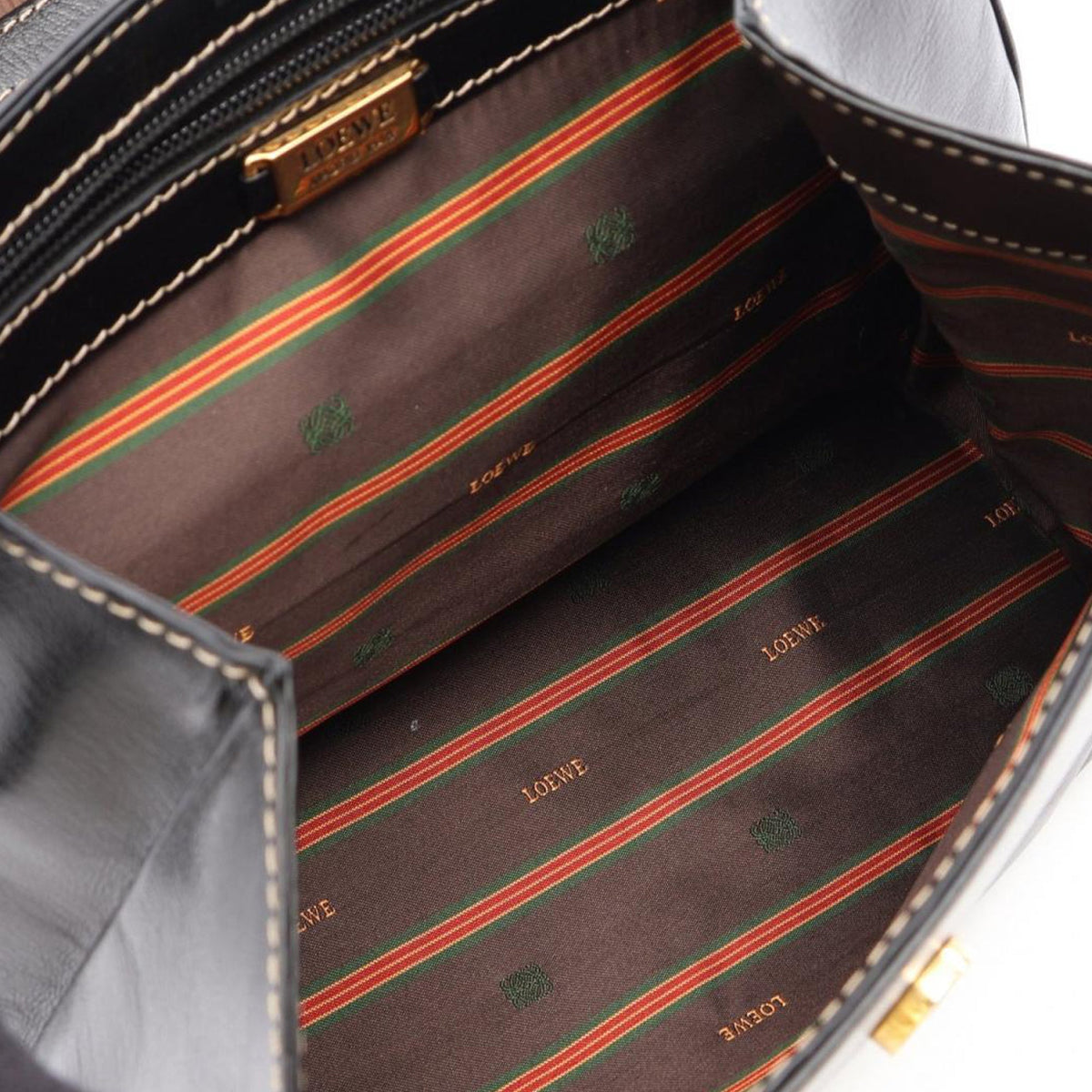LOEWE Bicolor Leather Velazquez Twist Top Handle Bag — Black