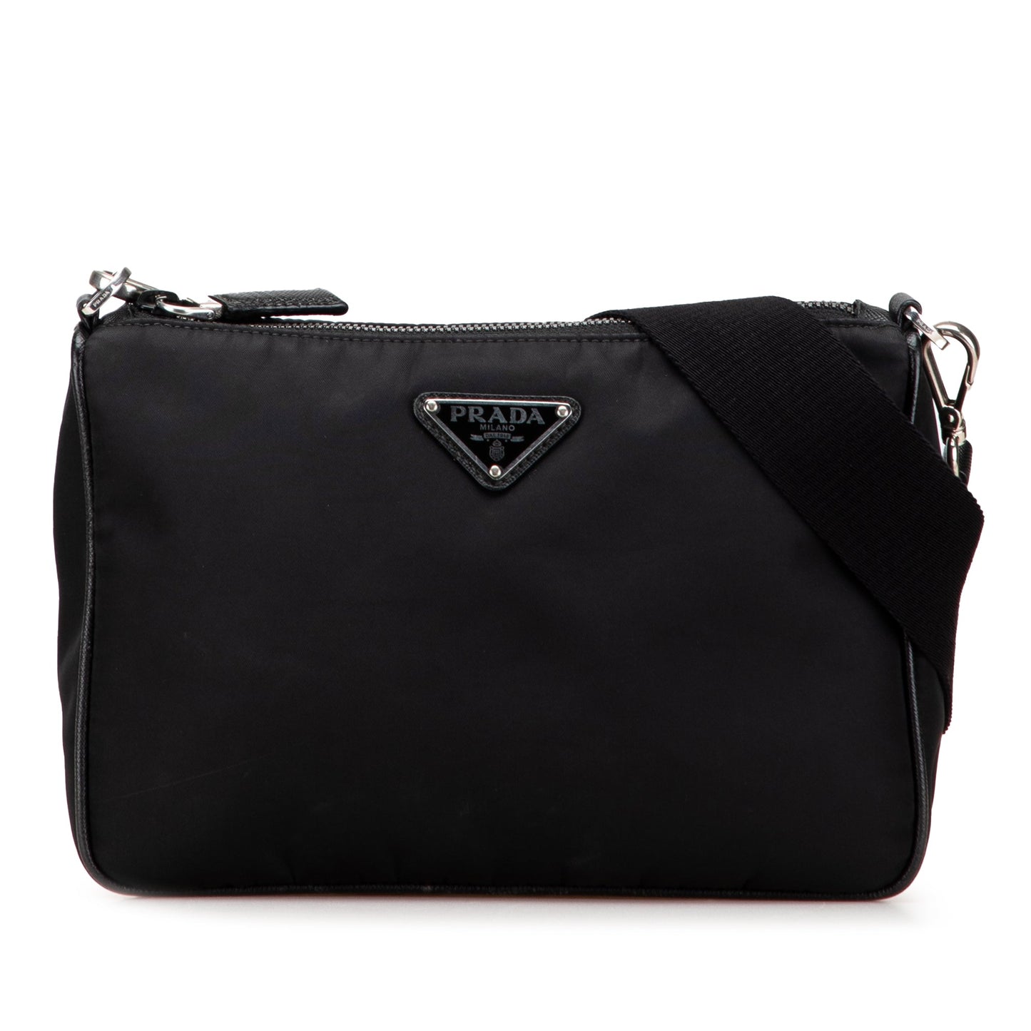 Prada Saffiano Trimmed Re Nylon Zip Top Crossbody