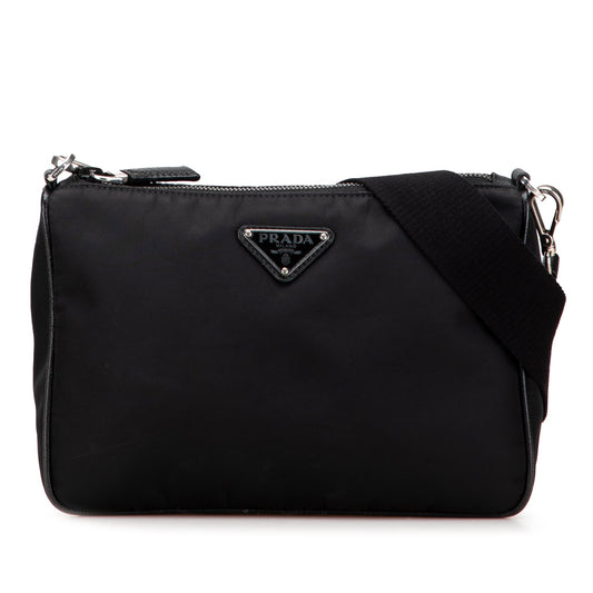 Prada Saffiano Trimmed Re Nylon Zip Top Crossbody