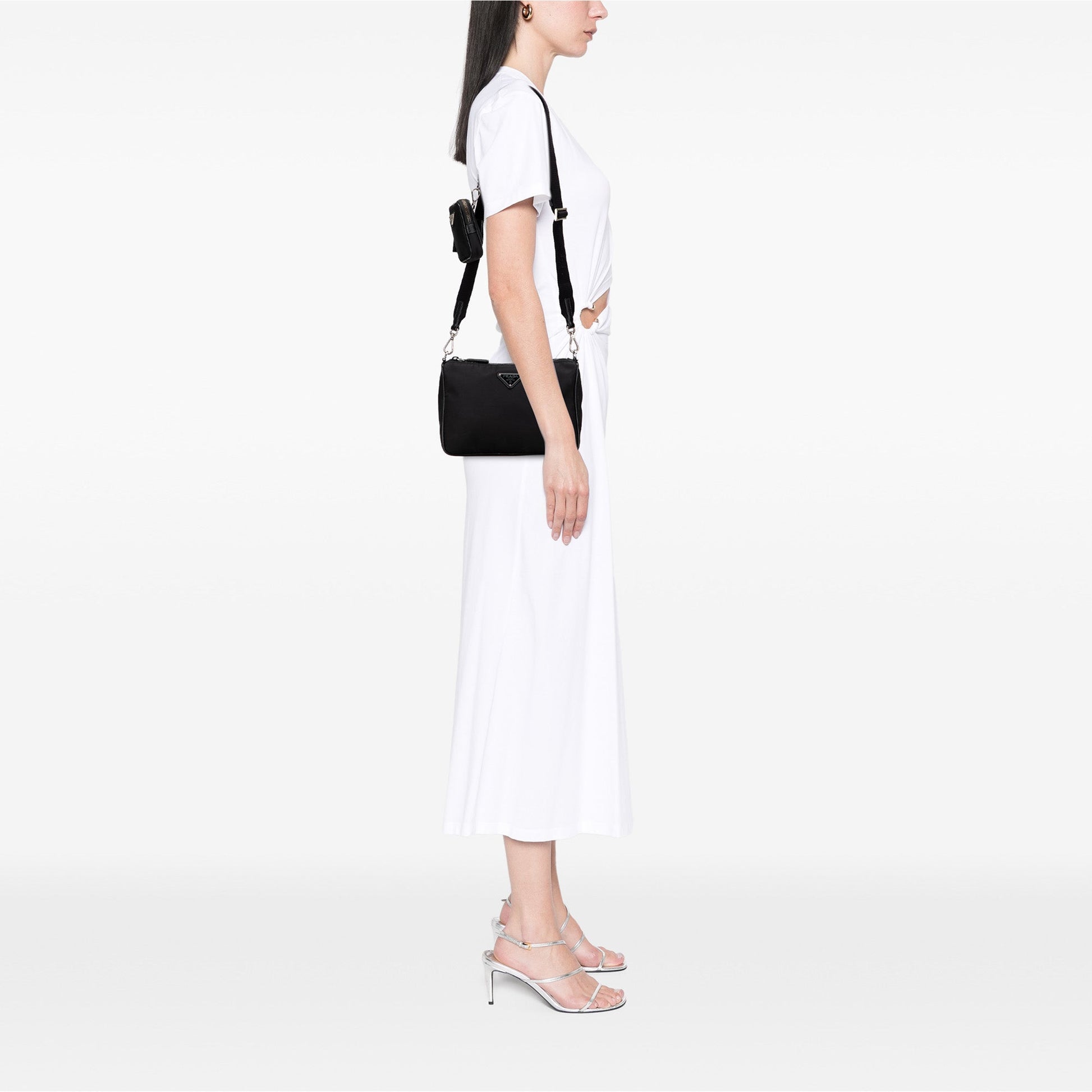 Prada Saffiano Trimmed Re Nylon Zip Top Crossbody