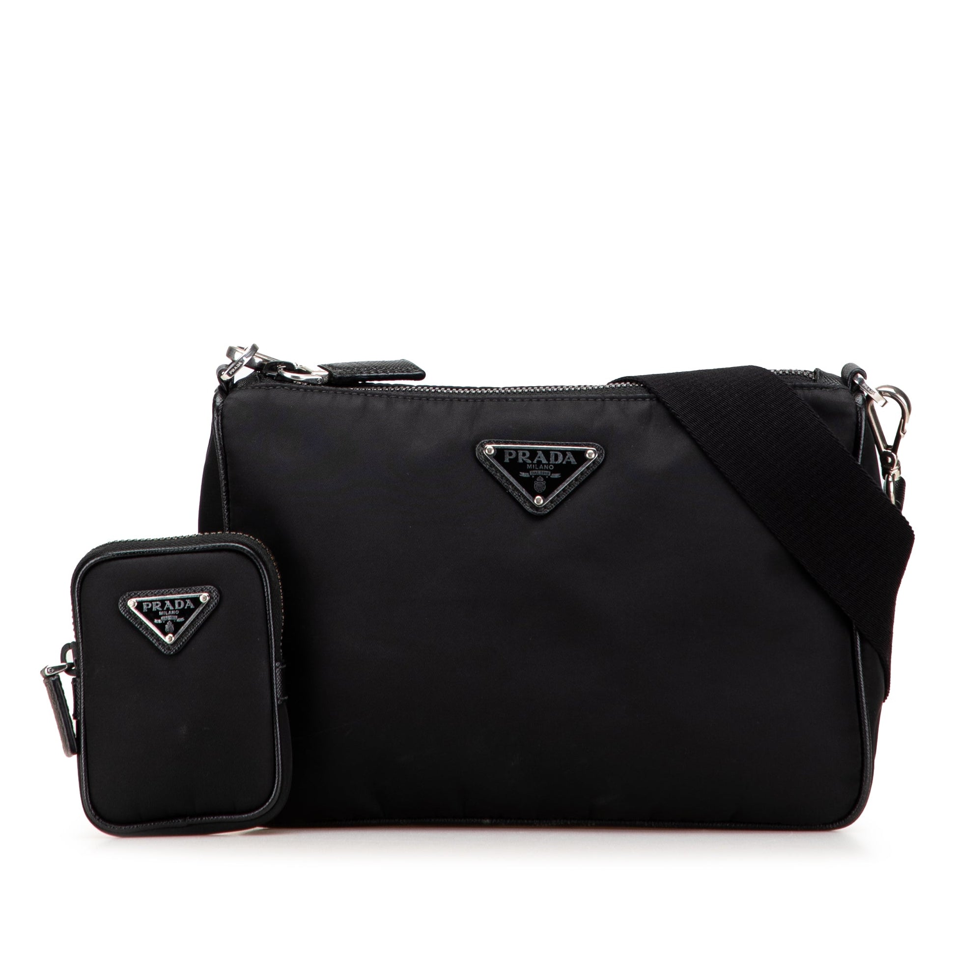 Prada Saffiano Trimmed Re Nylon Zip Top Crossbody